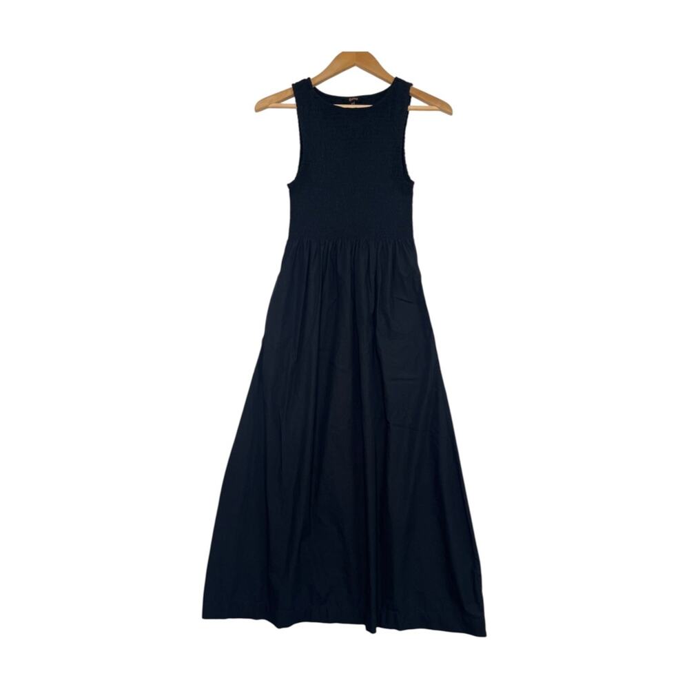 Quince Maxi Dress Womens XS Black Smocked Boat Neck Organic Cotton Boho Casual